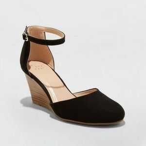 a new day Black Ankle Strap Wedges